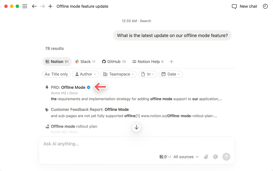 You’ll see a blue checkmark next to content that Notion has marked as “verified.”