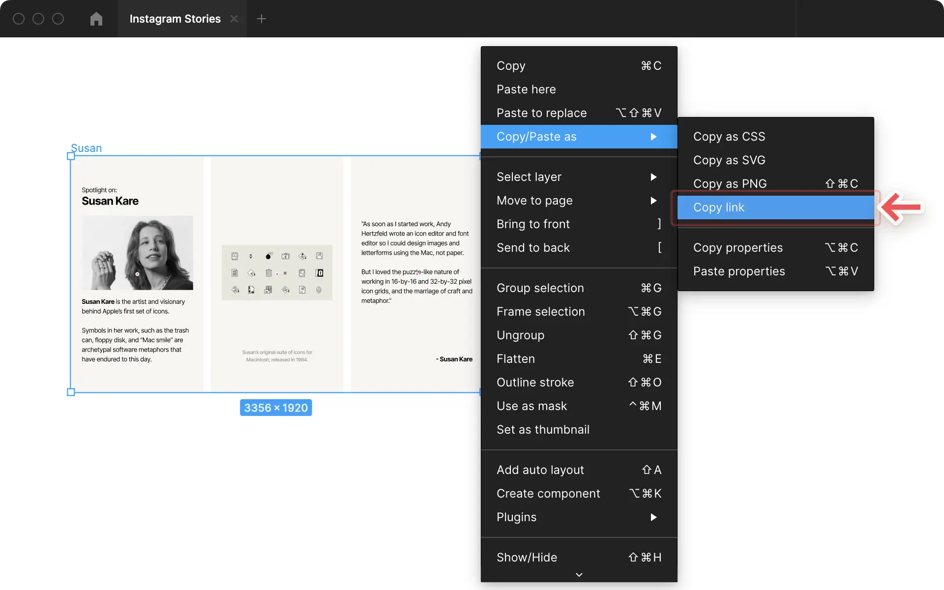 Link to a 'node' within your Figma design file to share the exact design image you want people to see.