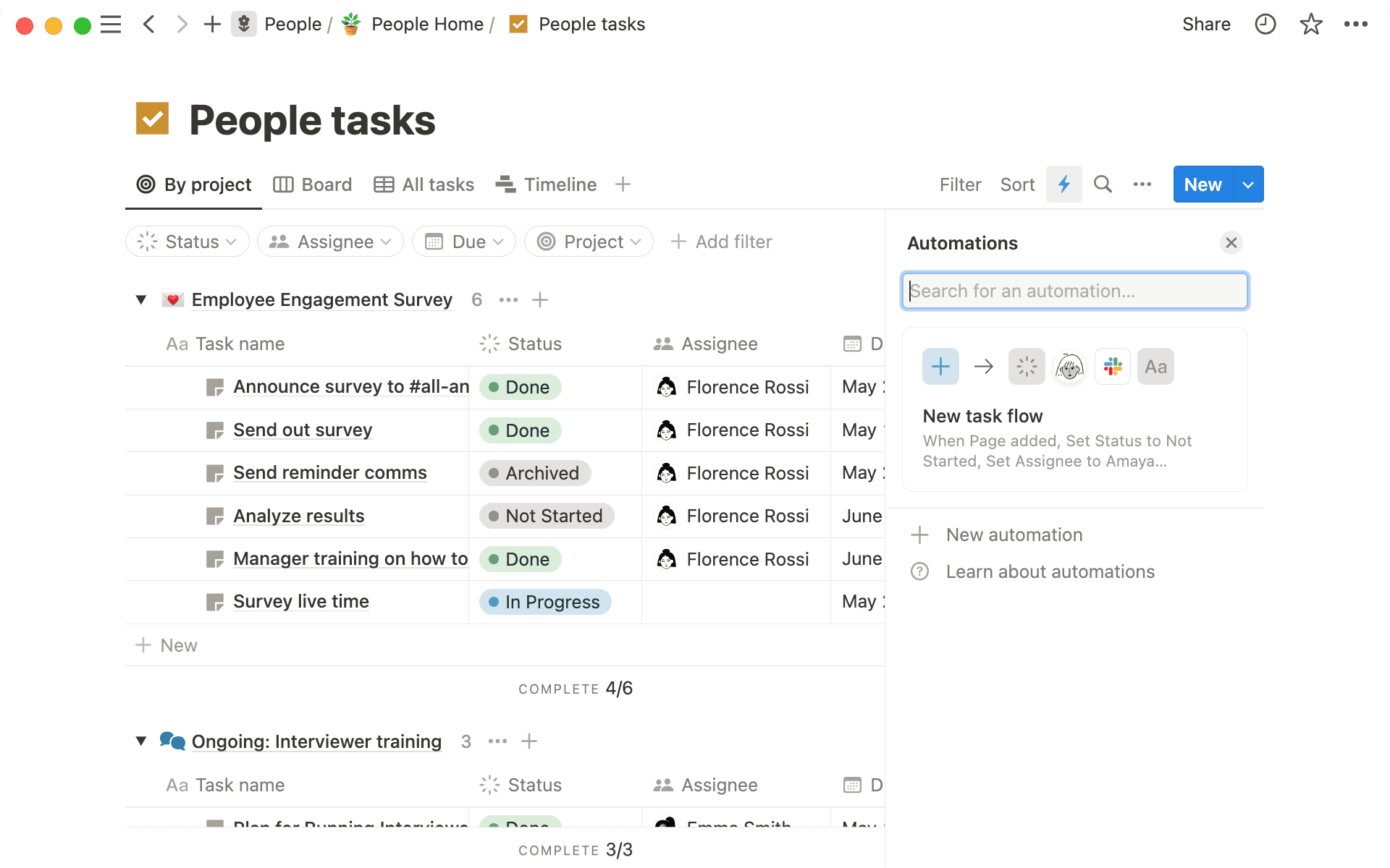 Add automations to any database — but they’re uniquely powerful in assisting with project and task management.